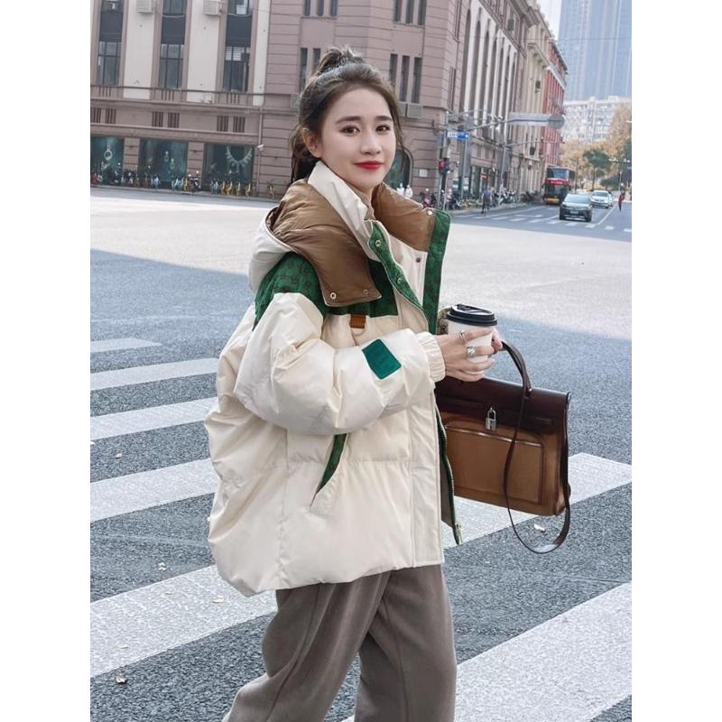 高级感设计师款羽绒服女短款2023冬新款加厚小个子拼接面包服外套