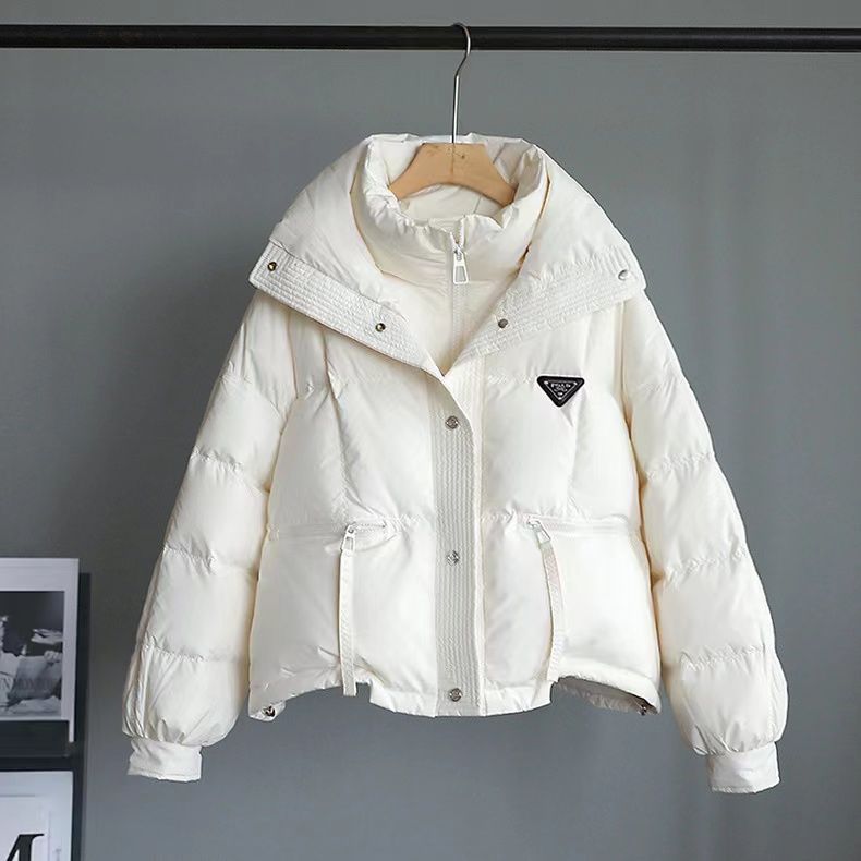 短款白鸭绒羽绒服女2023冬季新款小个子大翻领加厚保暖面包服外套