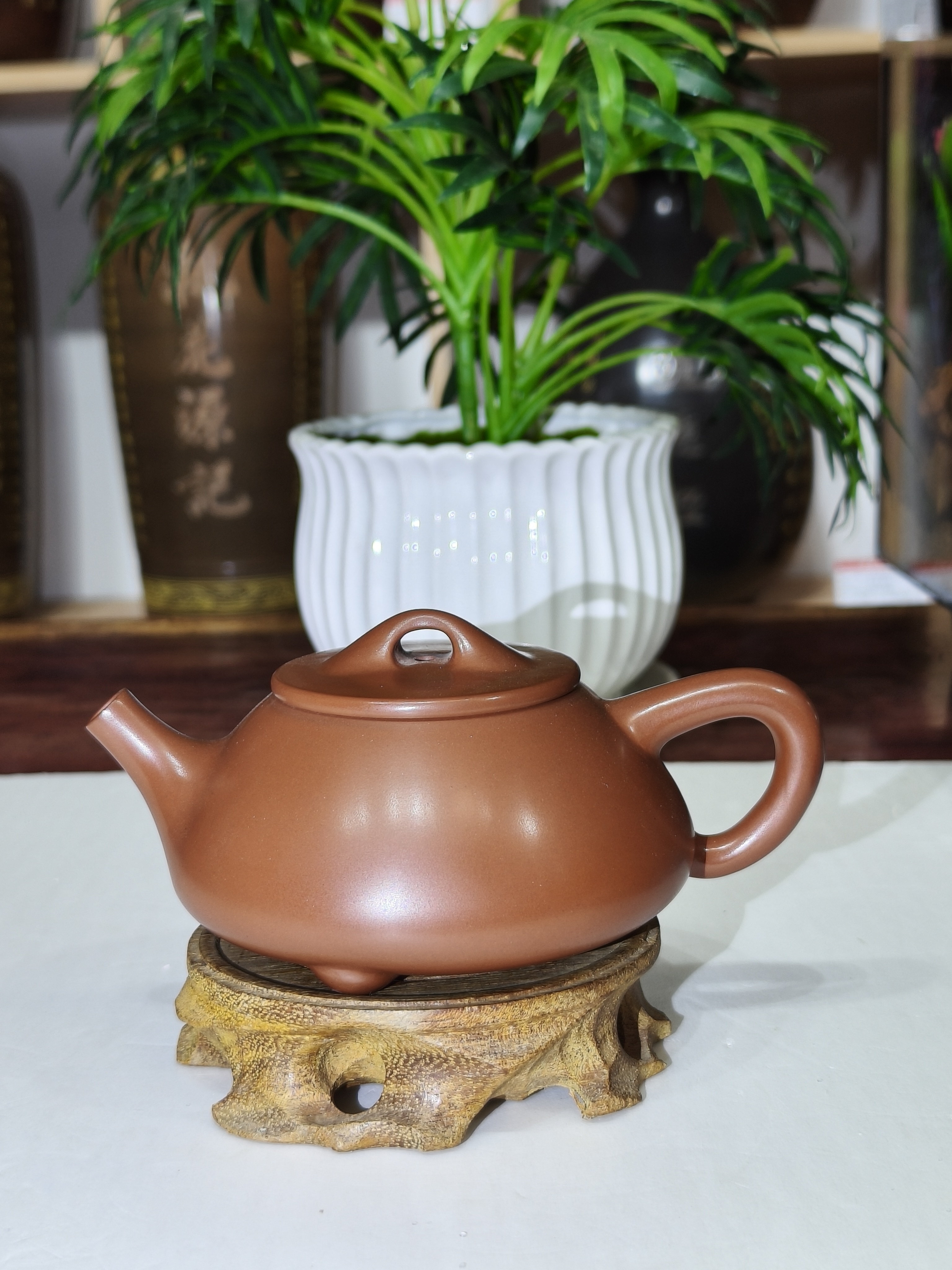 坭兴陶光身饱满石瓢壶