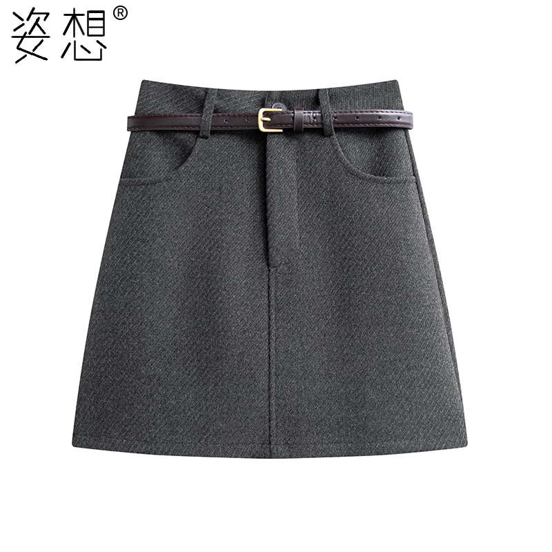 黑色毛呢半身裙女款2025冬季新款灰色半裙上档次短裙a字裙子秋冬