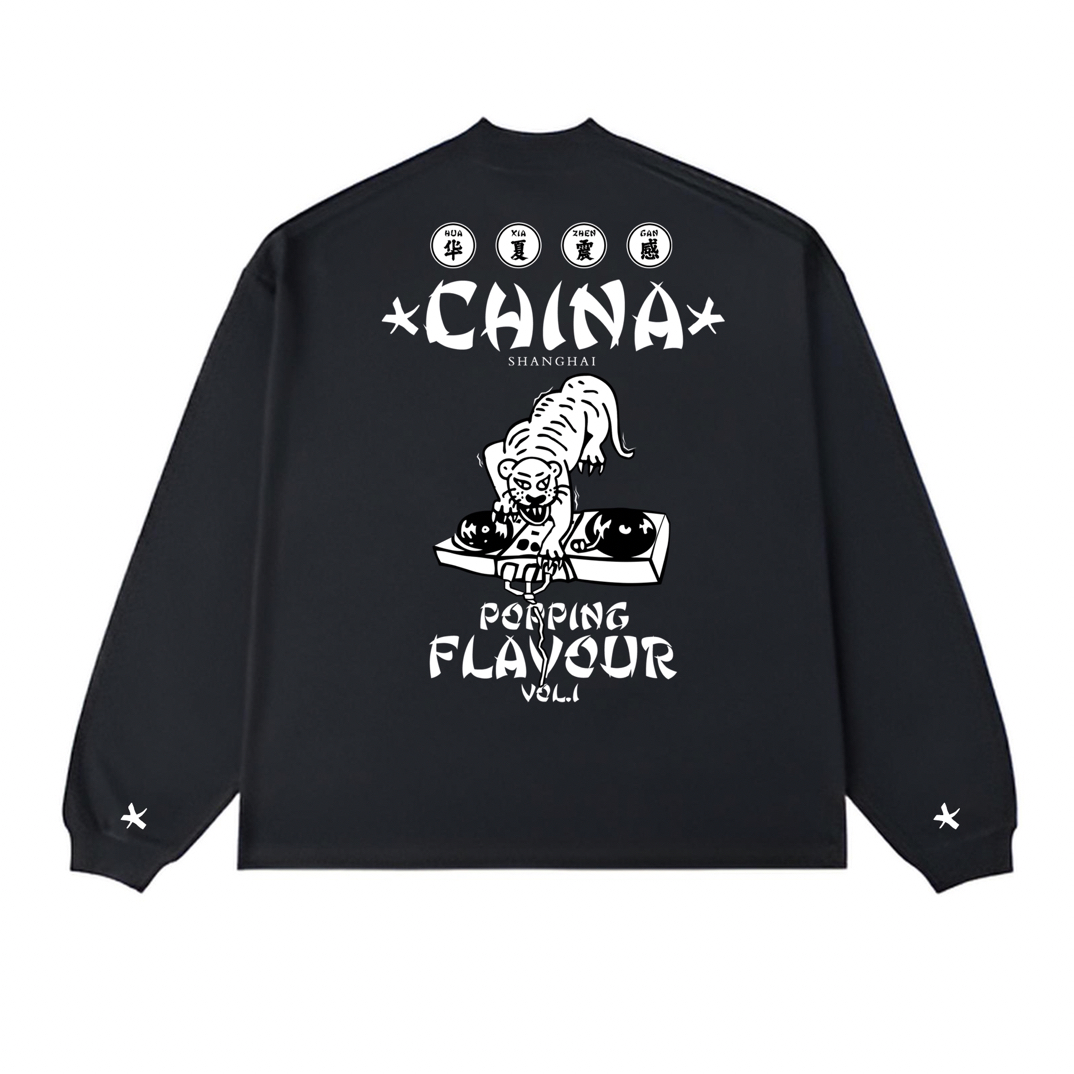 POPPING训练T恤《震感华夏》赛事周边长袖圆领黑色宽松