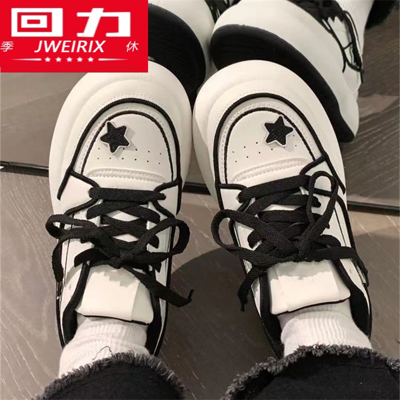 冬季回力休闲秋小众黑白星星大头小白鞋子女潮厚底2023新款运动板