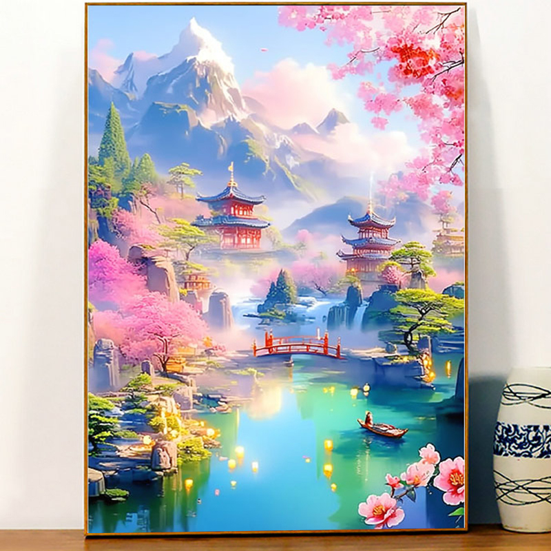 江南水乡十字绣2024新款客厅餐厅竖版玄关过道忆江南古韵手工刺绣