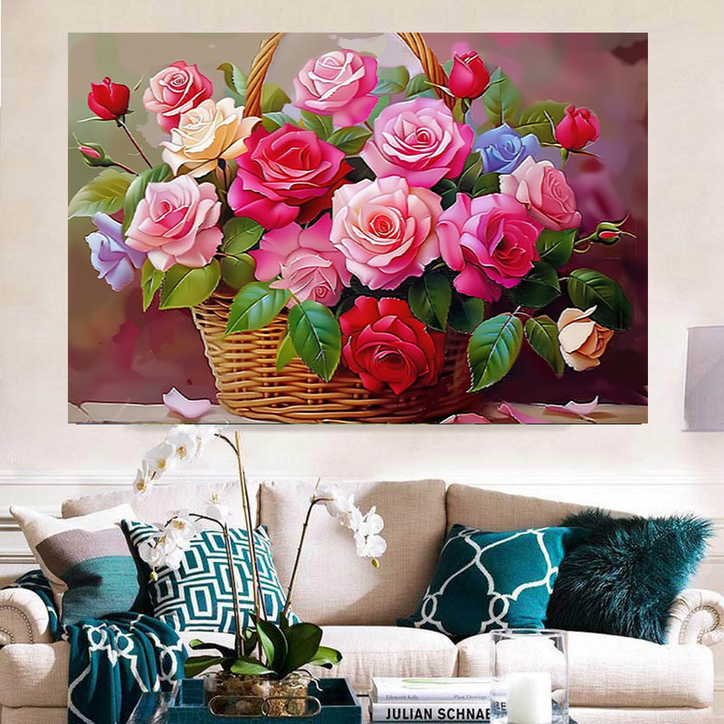一篮玫瑰花十字绣2024新款客厅餐厅印花十字绣花朵花卉最新爆款