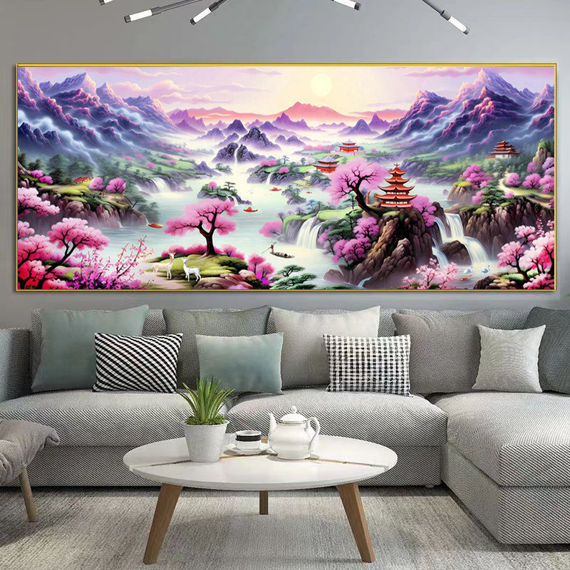 祥瑞人间十字绣2024新款客厅风景山水画十字绣流水生财人间仙境