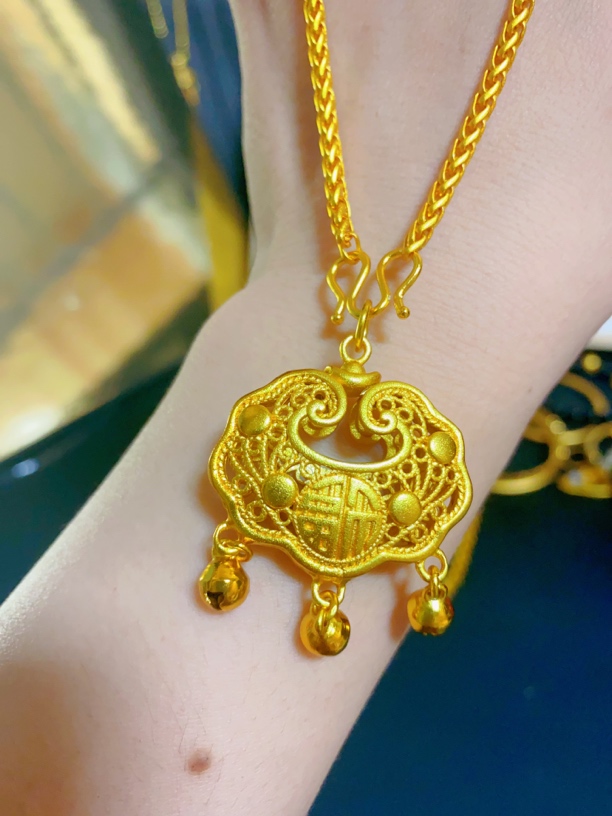 铜合金吊坠 铜合金 复古潮流精品 大平安如意铃铛锁项链不掉色