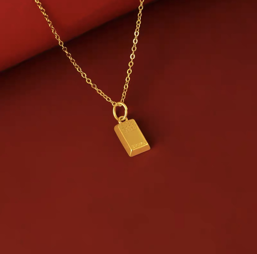 铜合金吊坠 精品精美实心 小金砖吊坠链 简约不掉色