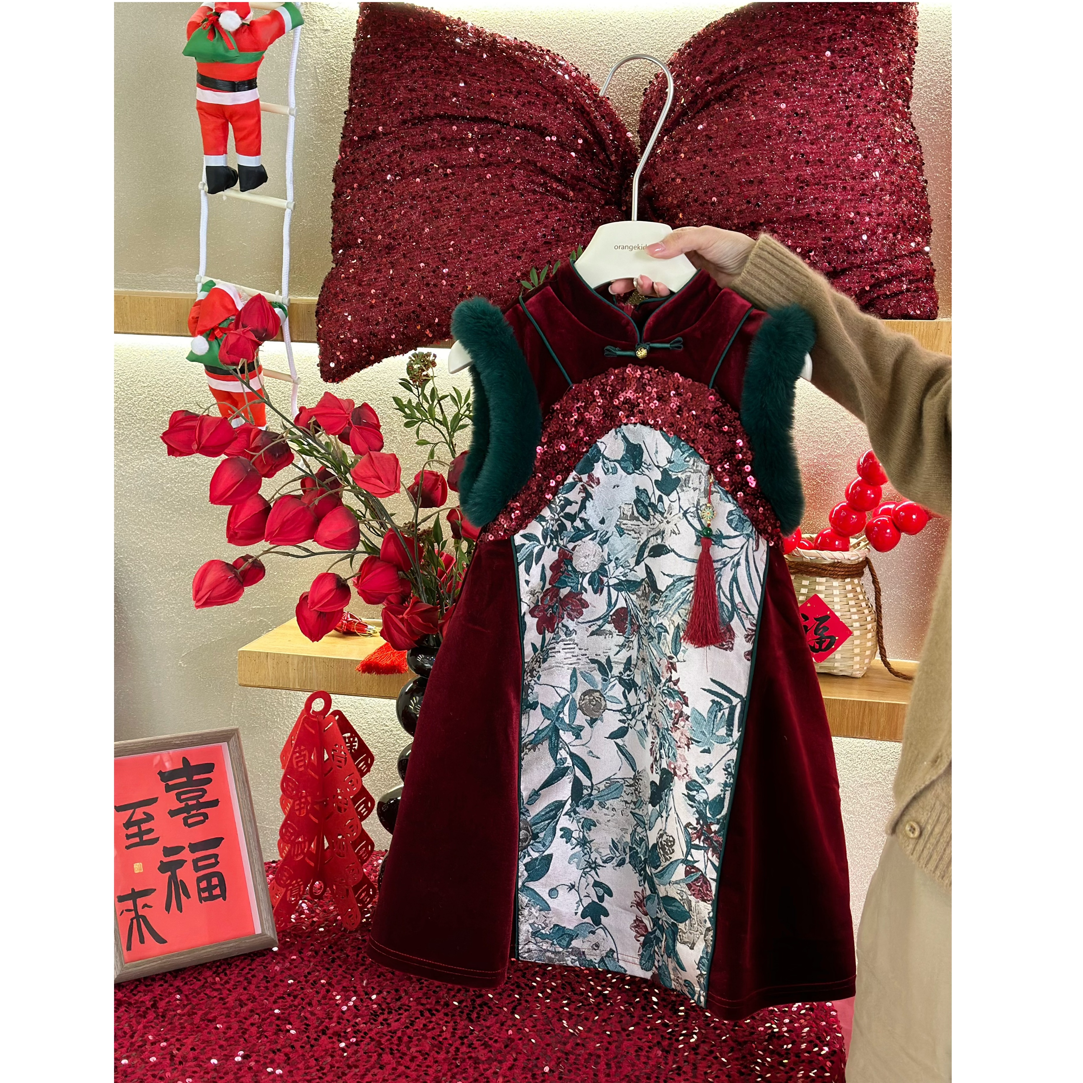 【流彩暗花云锦】女童旗袍裙棉服年服中国风拜年服加绒加厚HS55272
