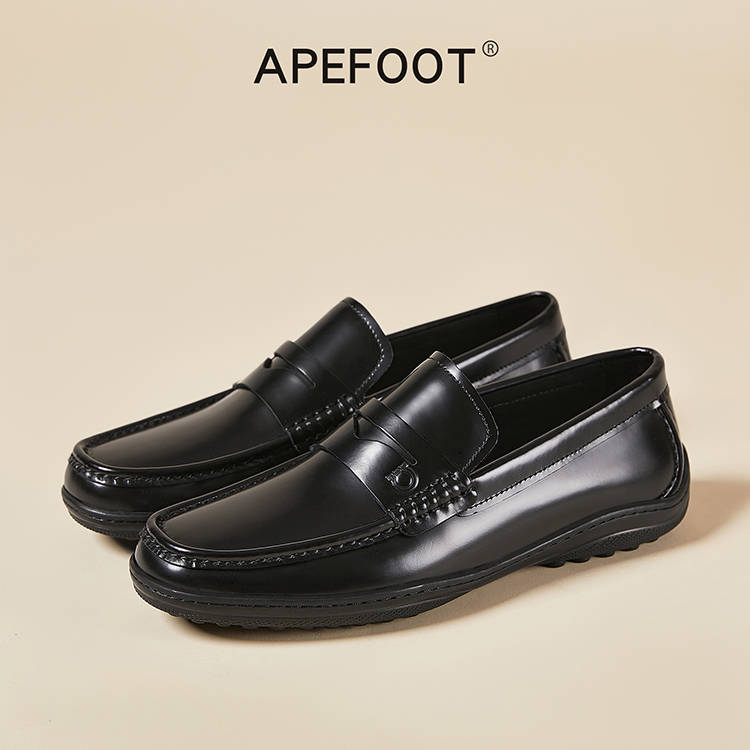 APEFOOT男鞋牛皮真皮皮鞋乐福鞋休闲鞋豆豆鞋商务时尚百搭黑色