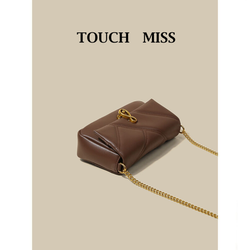 TOUCH MISS法式高级感斜挎菱格链条女包新款小众单肩包牛皮包包潮