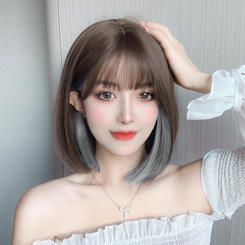 假发女短发时尚全头套式清新挑染减龄锁骨发自然蓬松波波头假发套