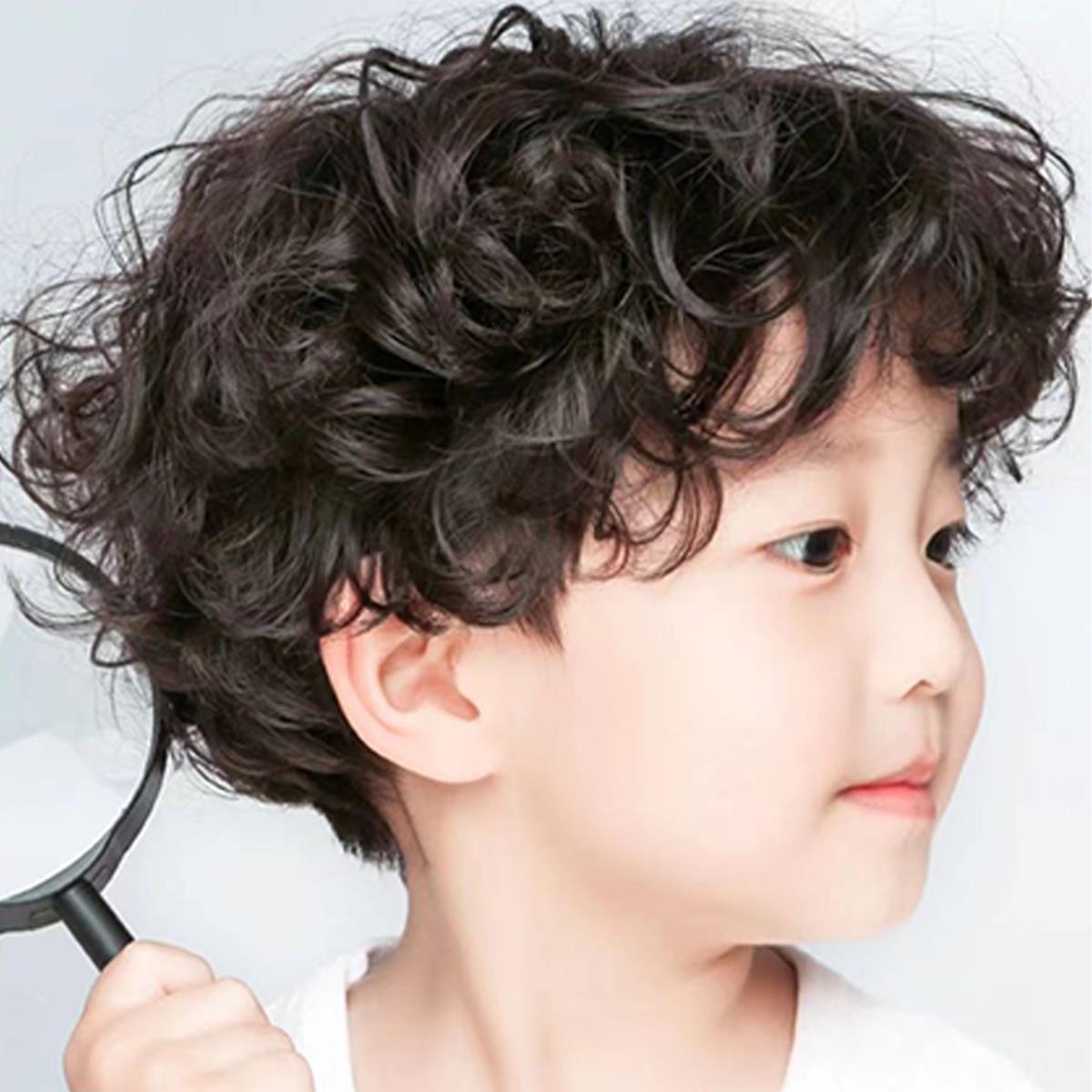 儿童假发男孩卷发可爱帅气微卷短发假发宝宝摄影透气仿真整顶头套