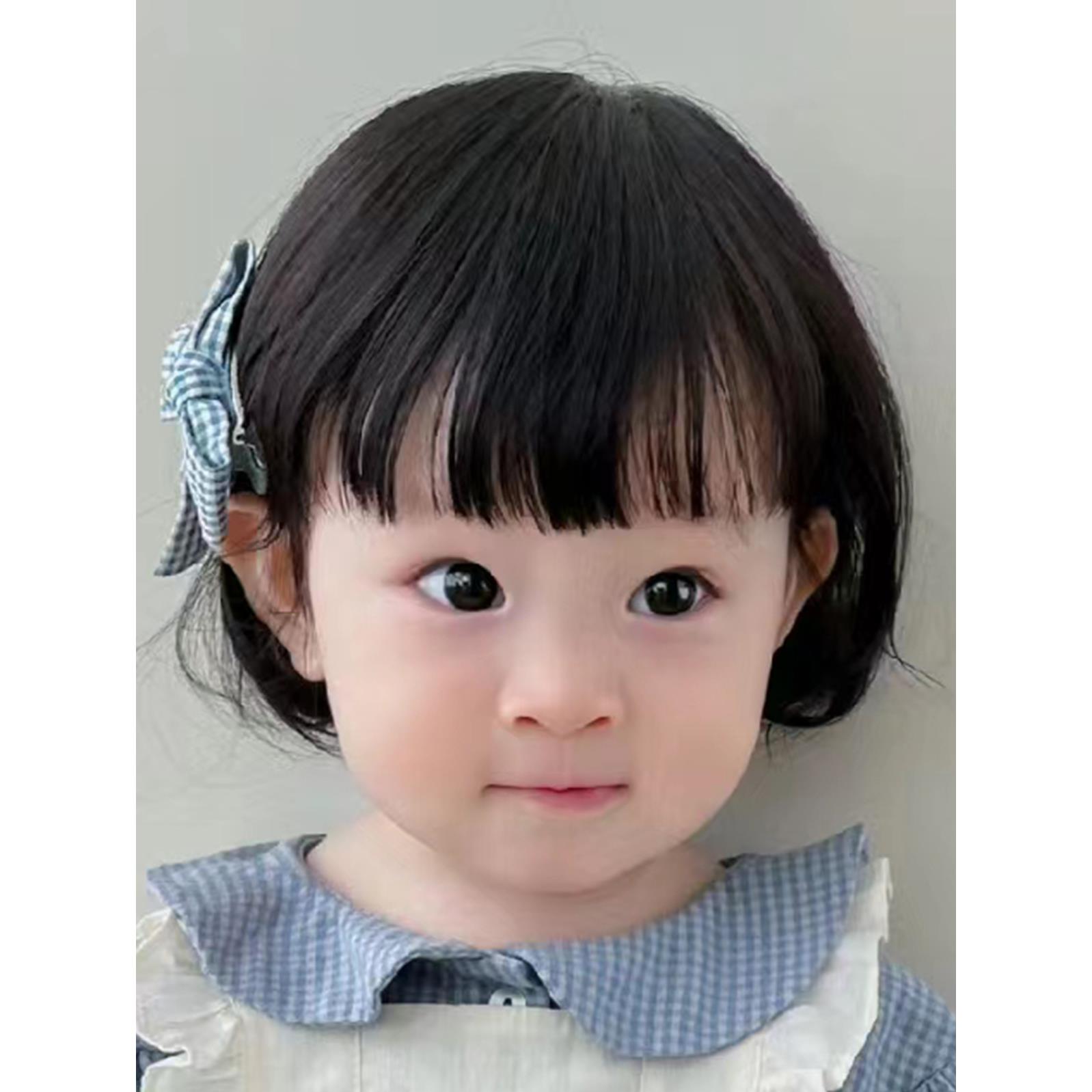 儿童假发女孩短直发拍照bobo头蓬松透气甜美空气刘海仿真整顶发套