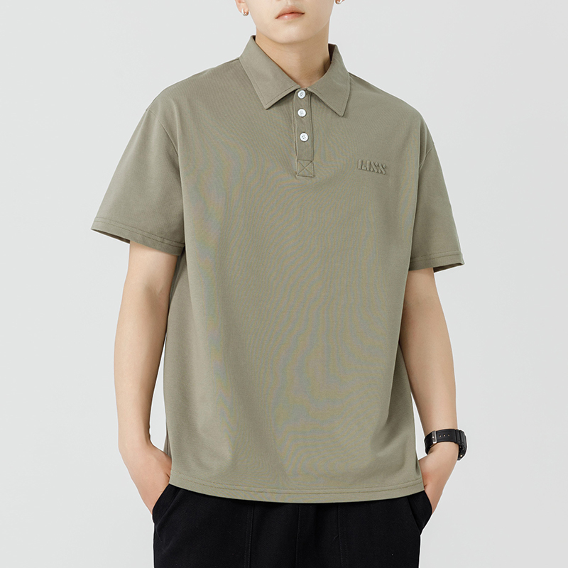 Polo衫短袖男2024夏季新款美式重磅立体钢印翻领t恤时尚上衣男