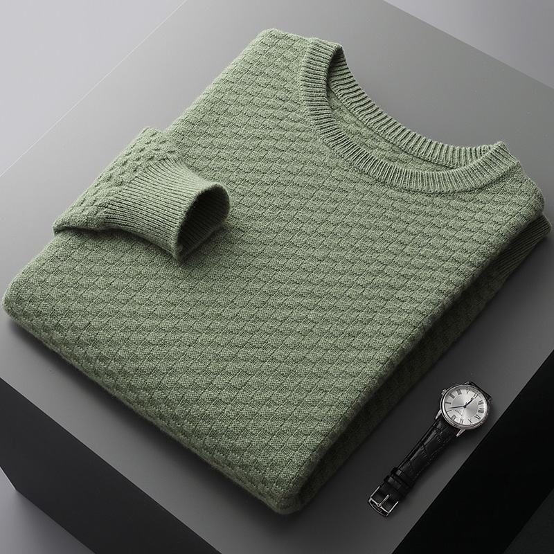 精工细做！七针双股加厚羊绒衫男士圆领小席编保暖加厚羊绒打底