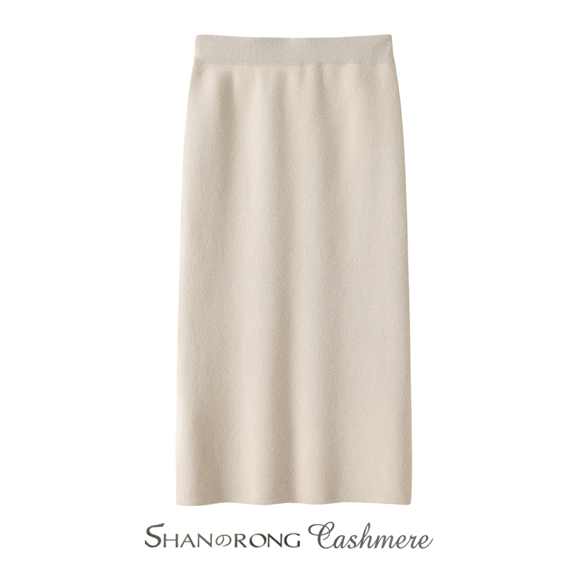 100%纯山羊绒针织半身裙加厚秋冬季针织中长款开叉加密高腰直筒裙