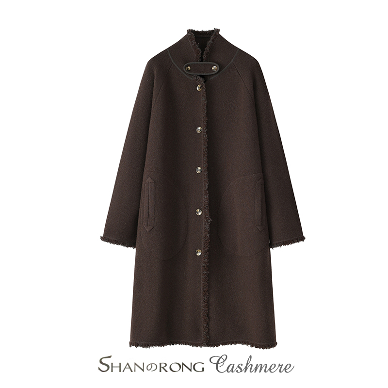 重磅加厚750克~纯山羊绒开衫100%女立领秋冬大码保暖针织宽松外套