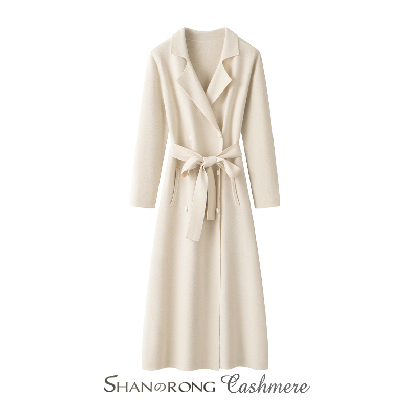 羊绒大衣875克~100山羊绒开衫女中长款Polo秋冬加厚宽松针织外套