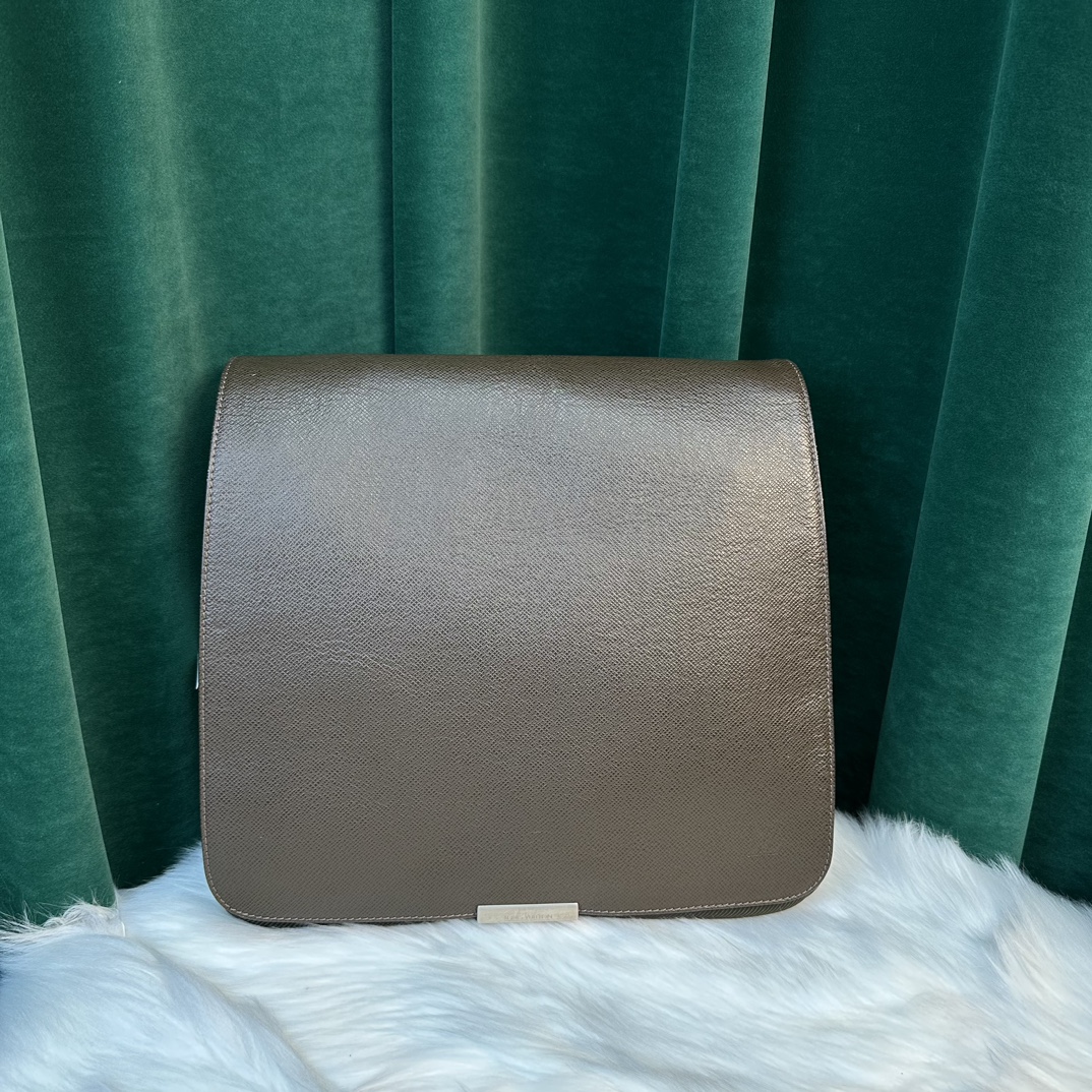 95新 LouisVuitton/路易威登 男士棕色真皮拼帆布男士斜挎公文包 