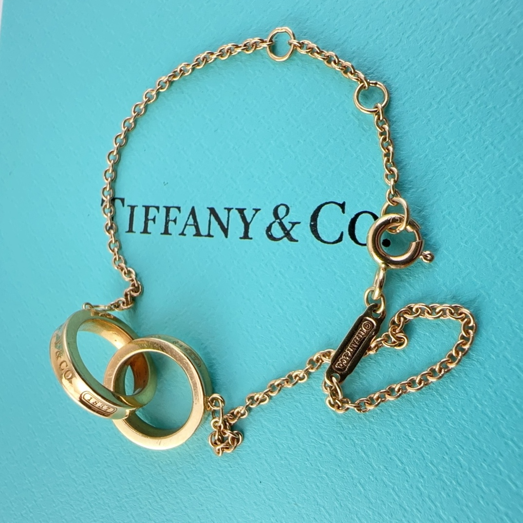 99新 Tiffany & Co./蒂芙尼 女士1837扣环圆形系列18k金双环手链 