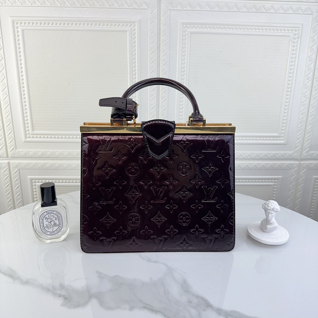 99新 LouisVuitton/路易威登 女士时尚经典压花漆皮手提 二奢包包