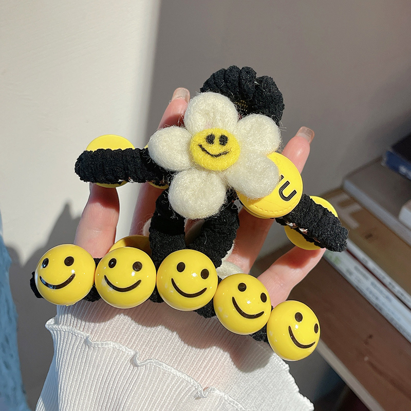可爱笑脸抓夹高级感花朵毛毛绒发夹后脑勺女气质大号鲨鱼夹子头饰