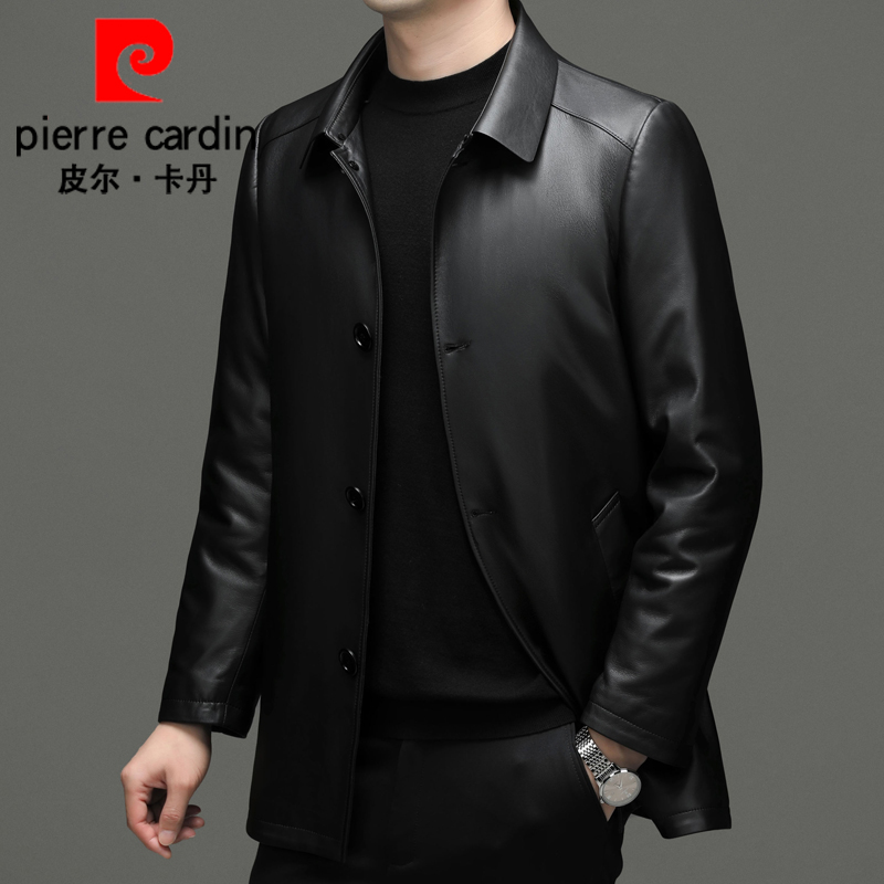 【头层绵羊皮】皮尔卡丹秋冬男士男款真皮皮衣羽绒服鹅绒内胆外套