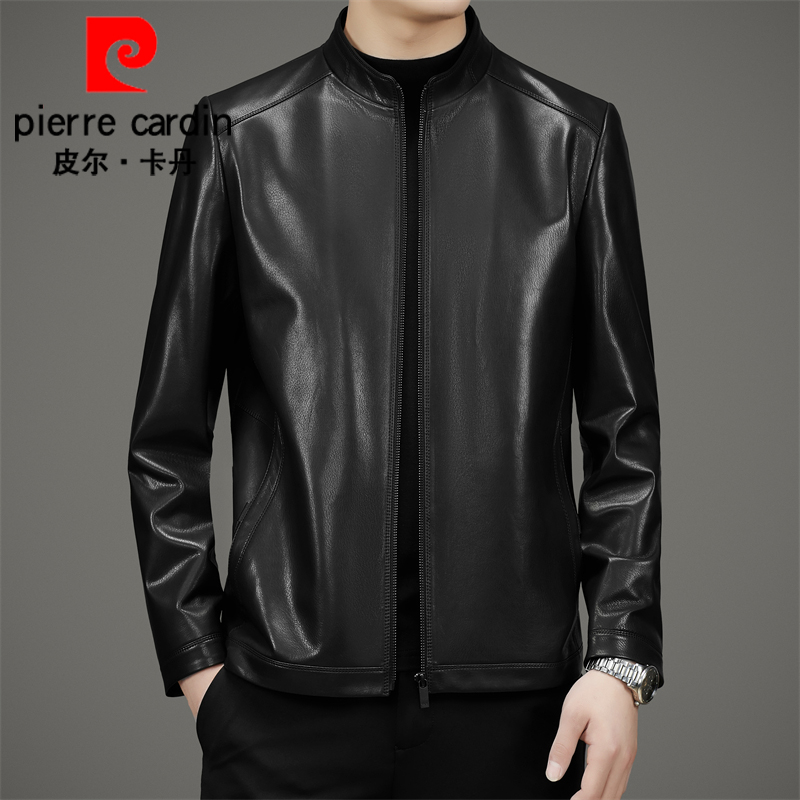 皮尔卡丹真皮皮衣男士休闲外套秋款头层山羊皮立领商务皮夹克7710