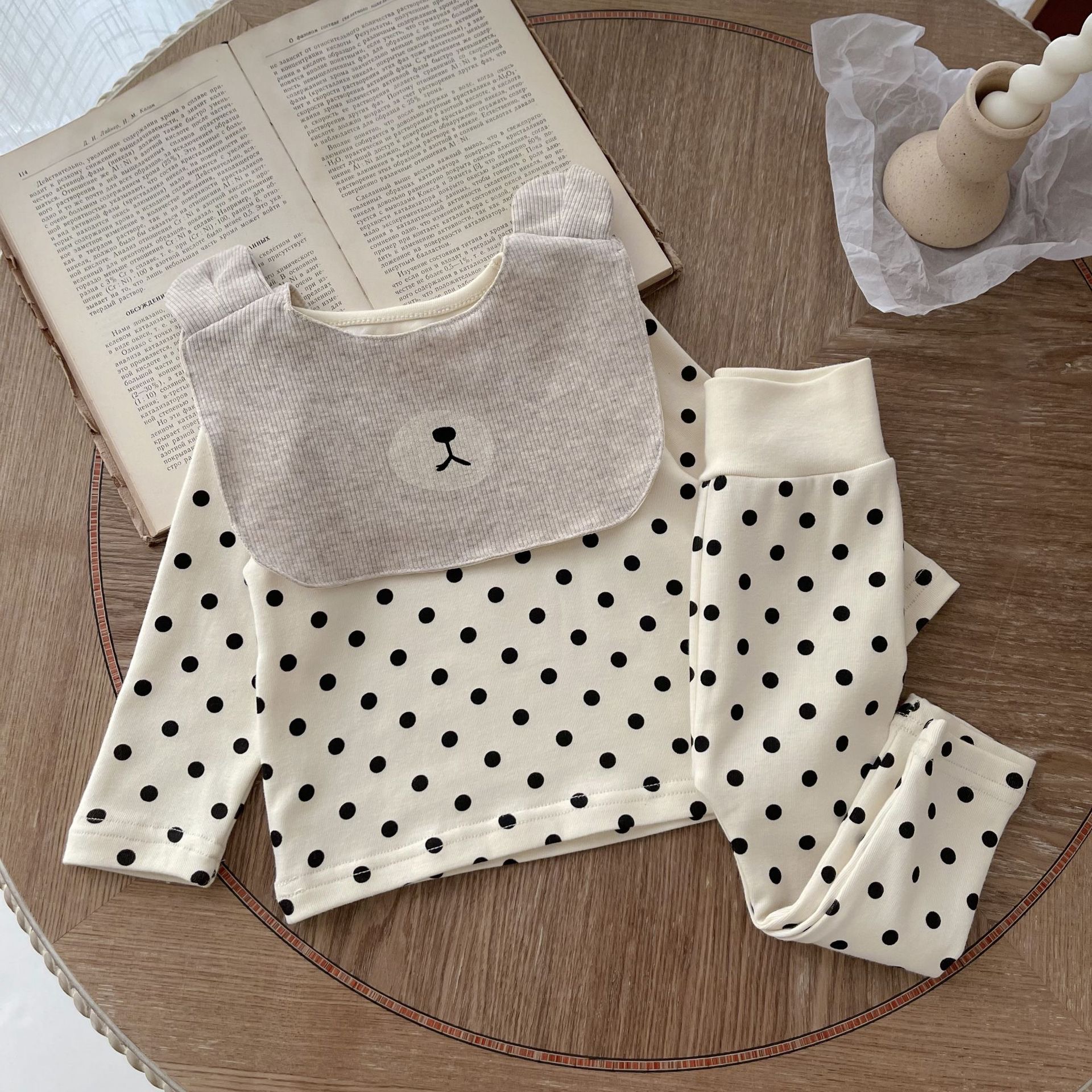 1303-15 韩版满印波点家居三件套--杏色--NO退换