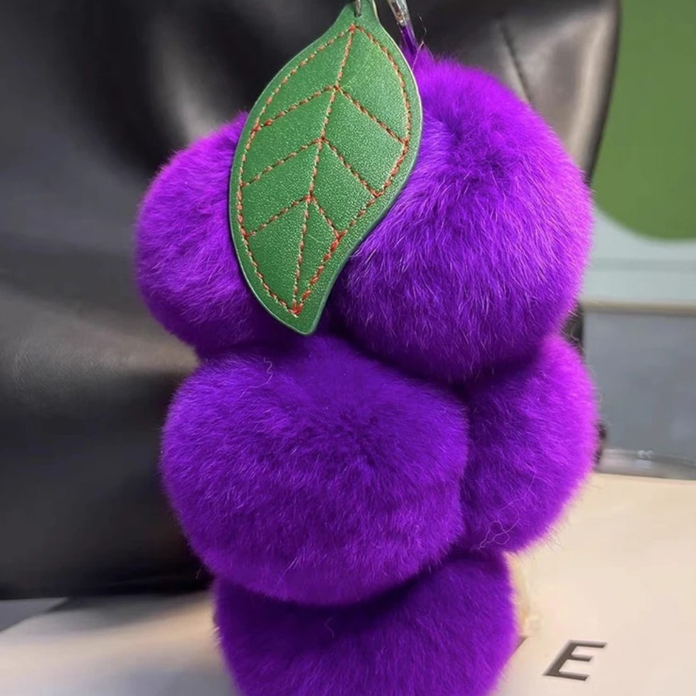 福利真皮真毛獭兔毛毛葡萄包包钥匙挂饰女（拍一发二）