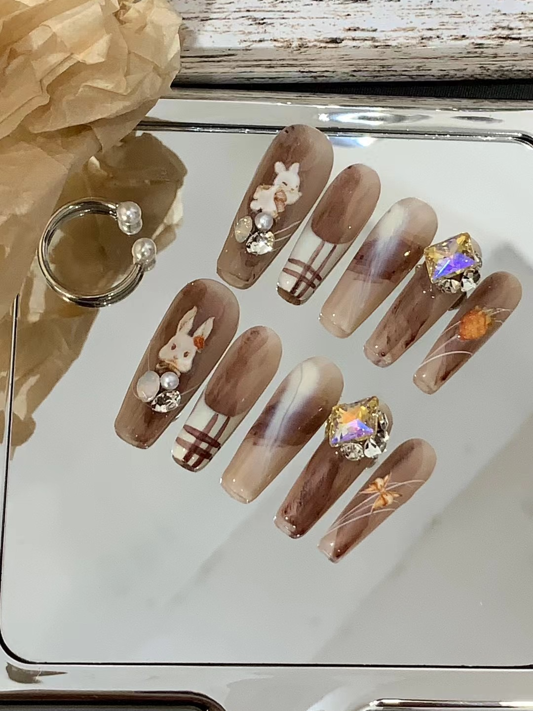 纯手工微瑕疵高级感超长美甲