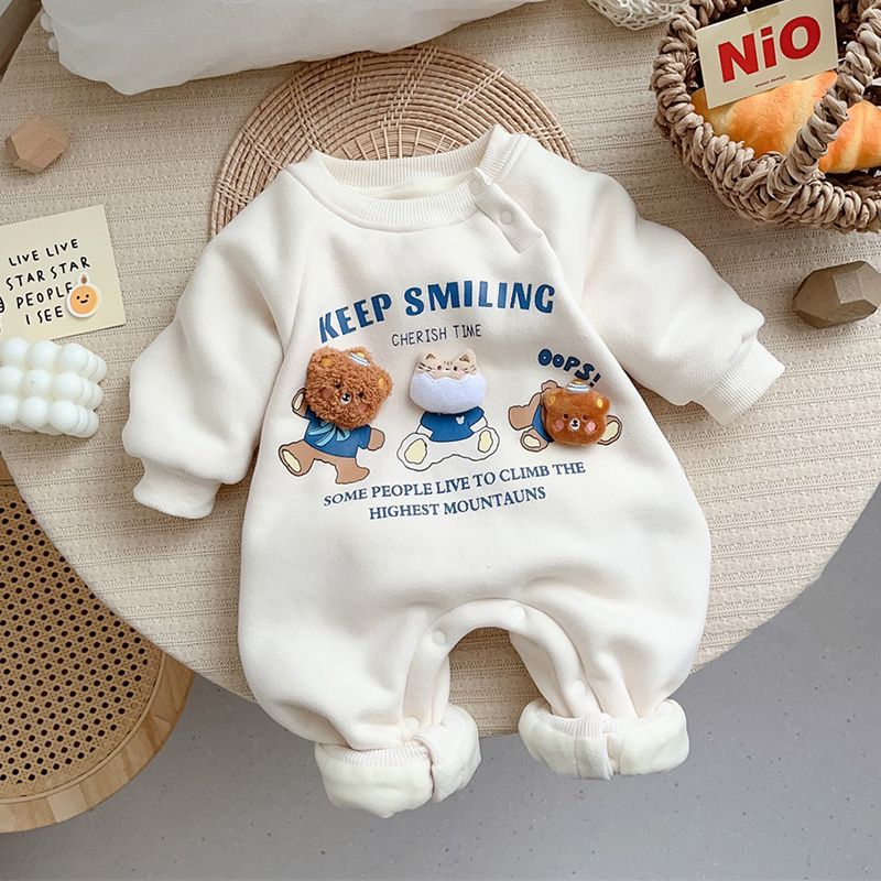 加绒保暖男女宝宝连体衣春装秋冬季新生婴儿衣服睡外出穿套款儿童