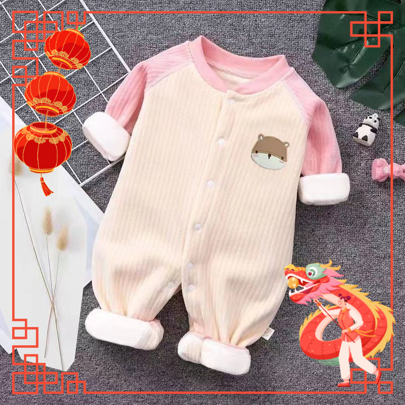 婴儿连体衣冬款加绒加厚男女宝宝可爱衣新生儿保暖衣外出爬服洋气