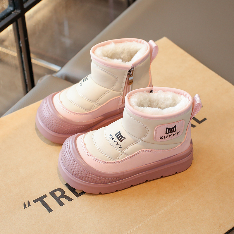 ABC女童雪地靴2024冬季新款儿童加绒加厚保暖靴女宝防滑保暖棉靴