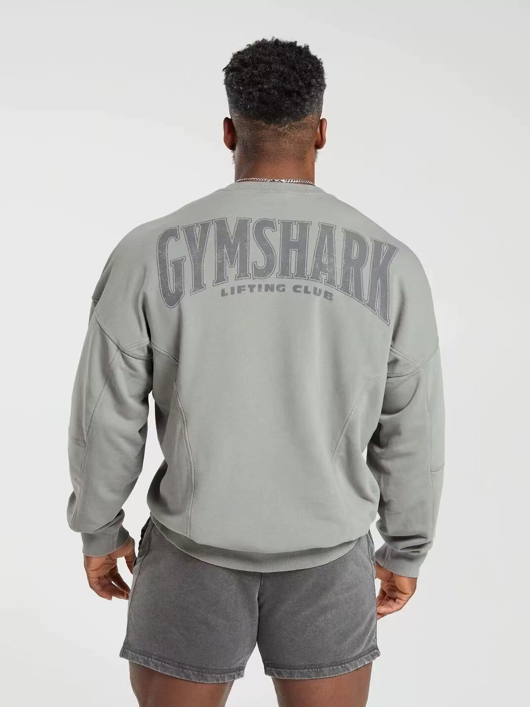GYMSHARK HERITAGE水洗宽松男子运动健身印花长袖套头圆领卫衣