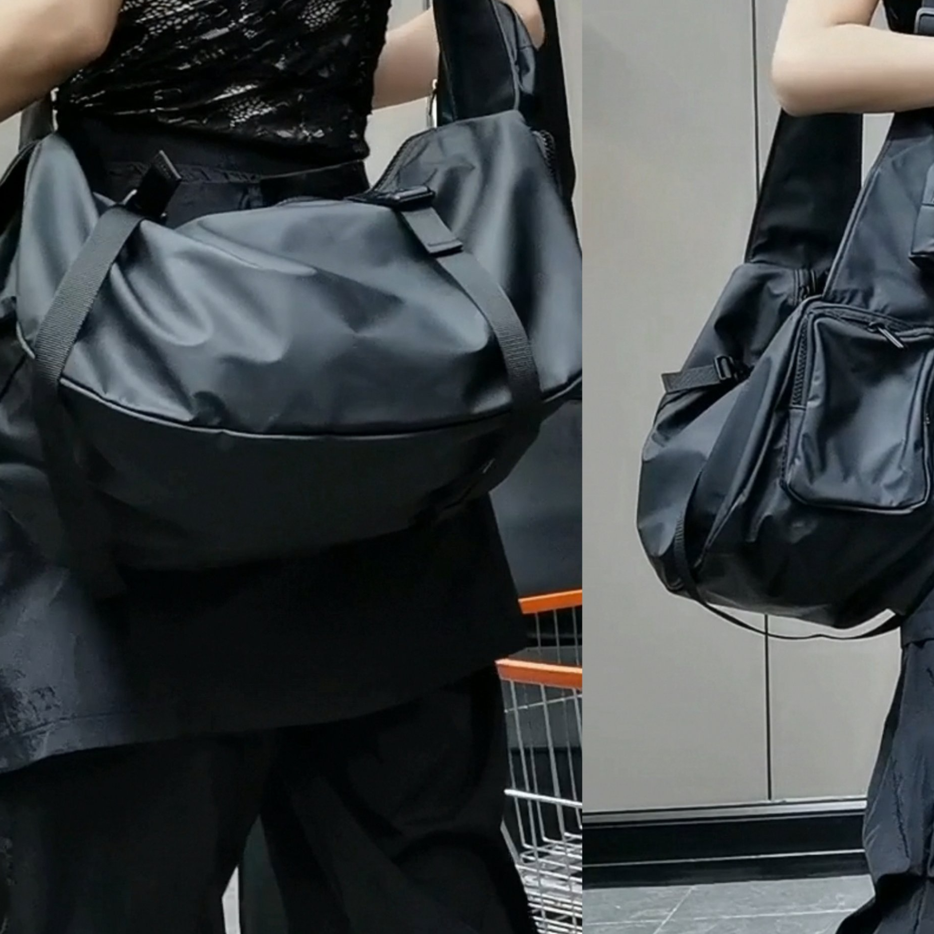 1916#3455新款工装斜挎包潮牌日系大容量嘻哈运动单肩背包ins女包