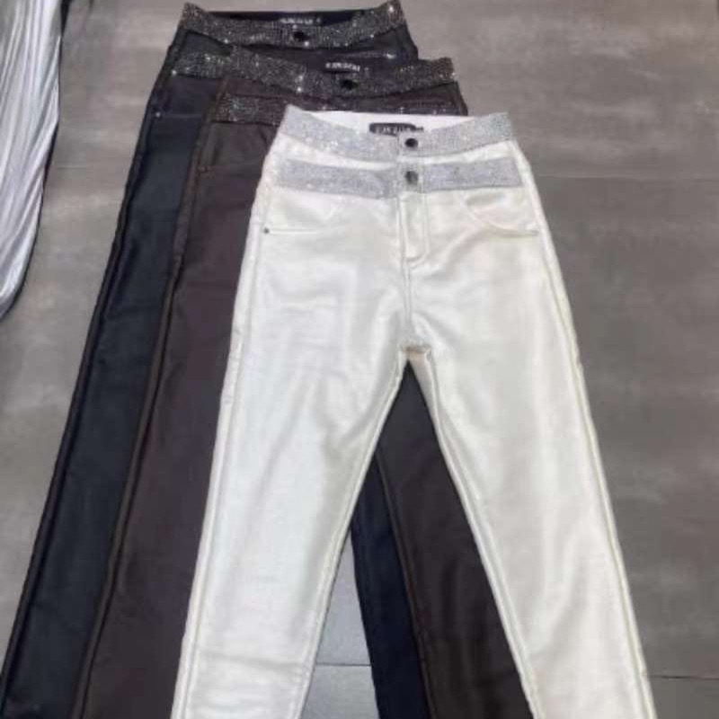 紫拉+1253#YRＭ亮钻腰封双腰涂层弹力小脚裤