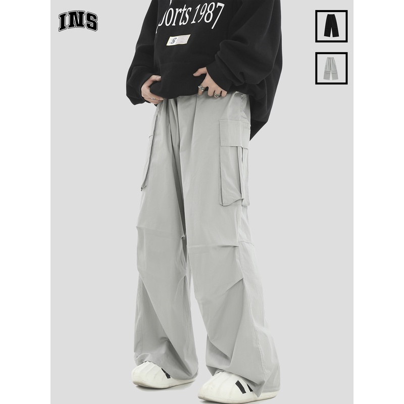 INSstudios国潮牌情侣美式大口袋阔腿工装裤宽松直筒休闲裤长裤
