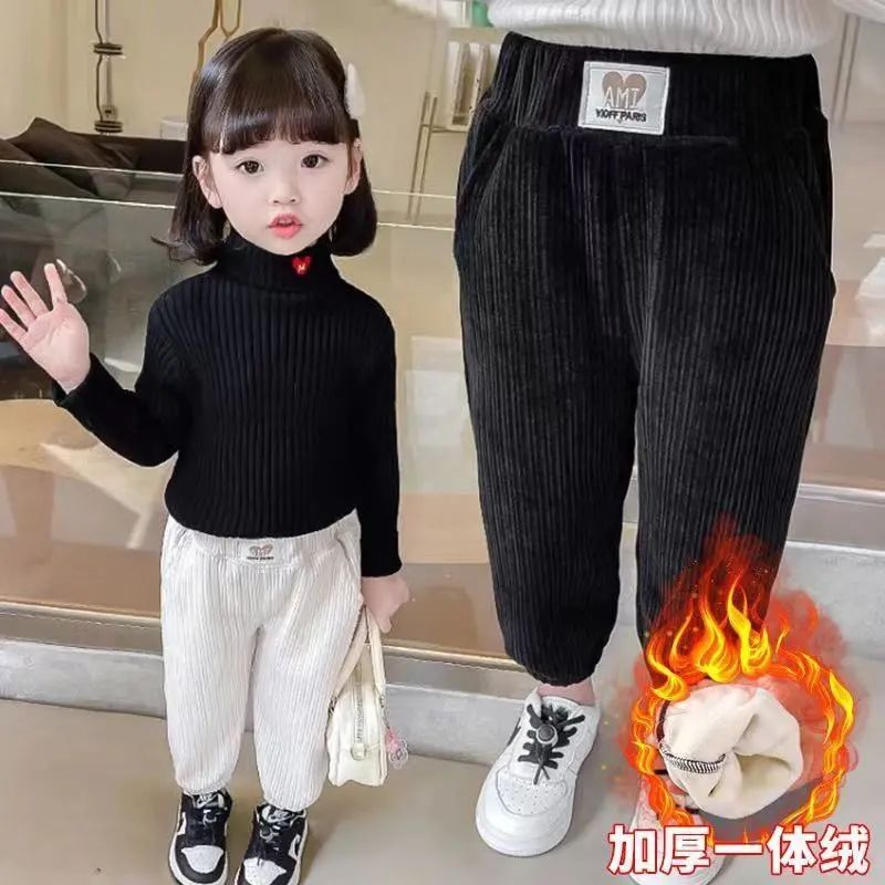 女童裤子秋冬新款加绒加厚外穿宽松宝宝灯芯绒长裤儿童冬款休闲BQ