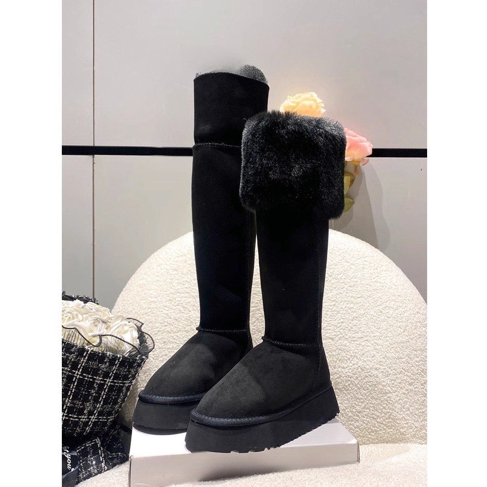 栗色厚底两穿保暖雪地靴女2025冬季新款加绒加厚东北大棉鞋长筒靴