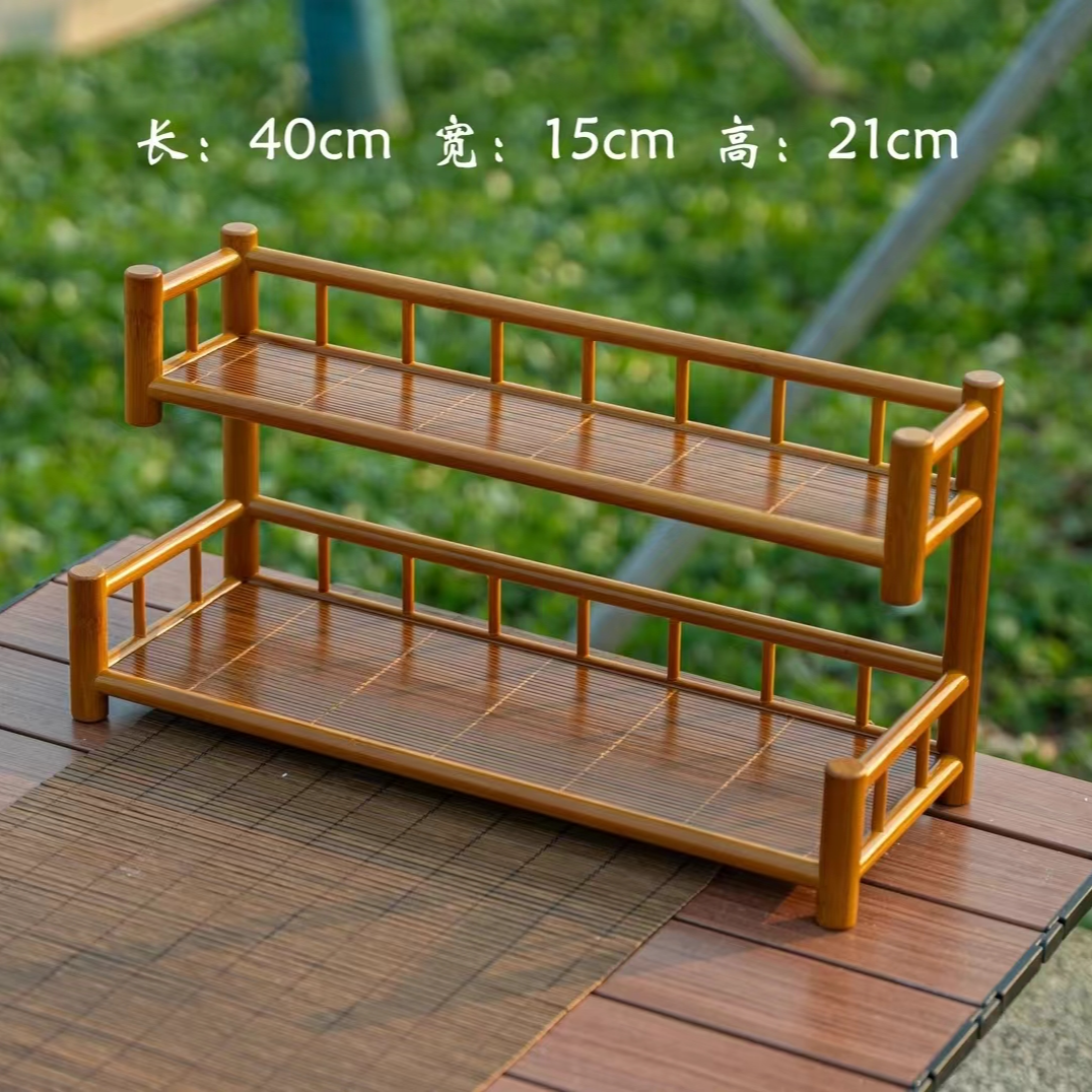 【云梯】竹丝楠竹桌面茶架壶架杯架小博古架茶具收纳手工茶道茶杯架