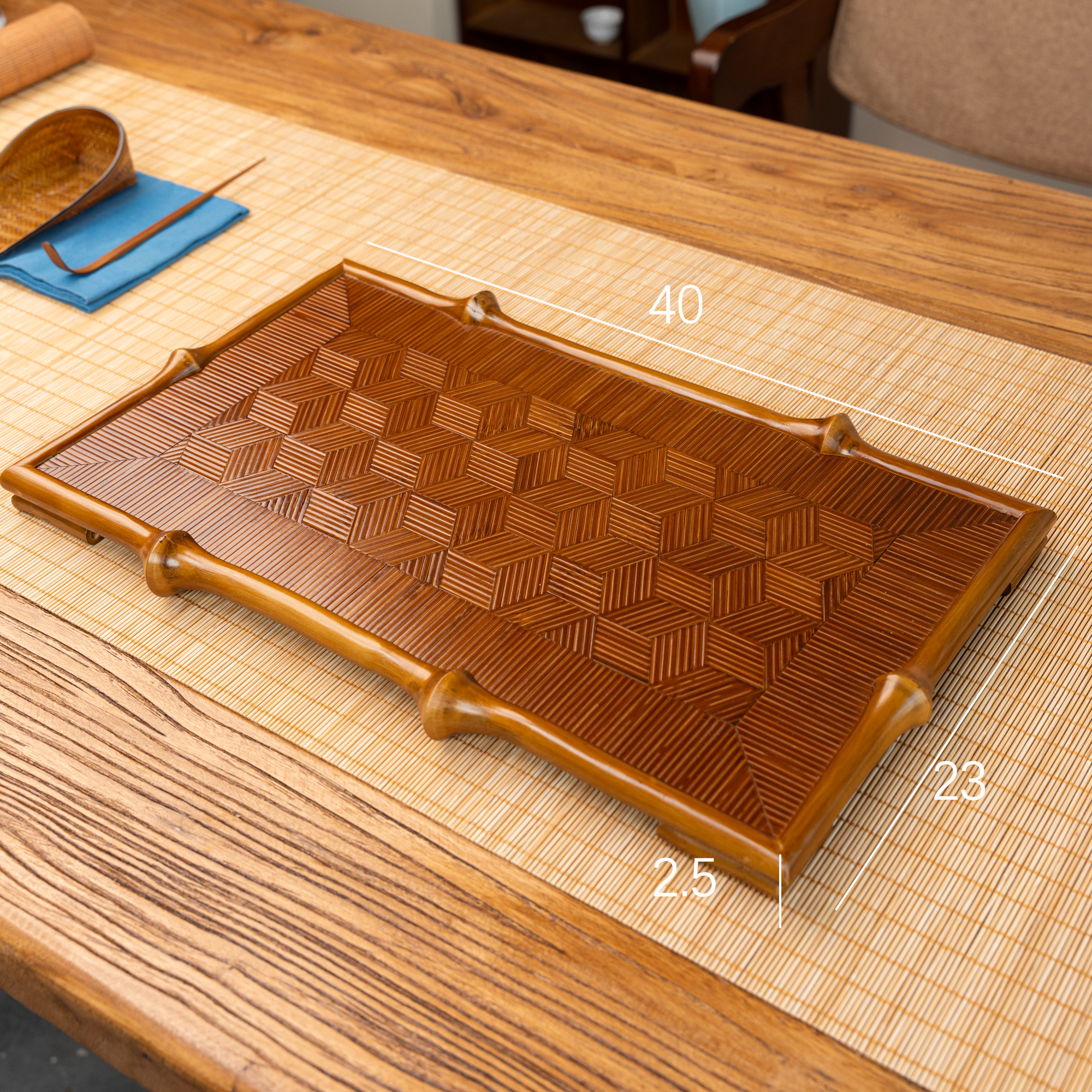 【江川】筇竹干泡台回纹菱形干泡台中式禅意茶具收纳盘文房高端茶室