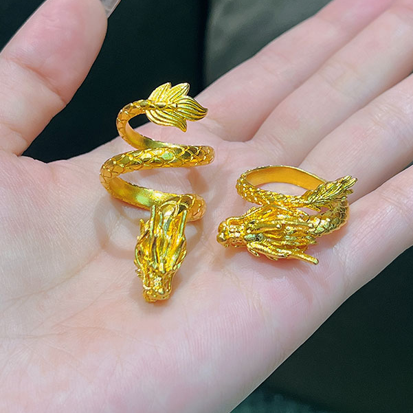 足银戒指 男士霸气龙头活口戒指霸气盘龙情侣戒经典百搭