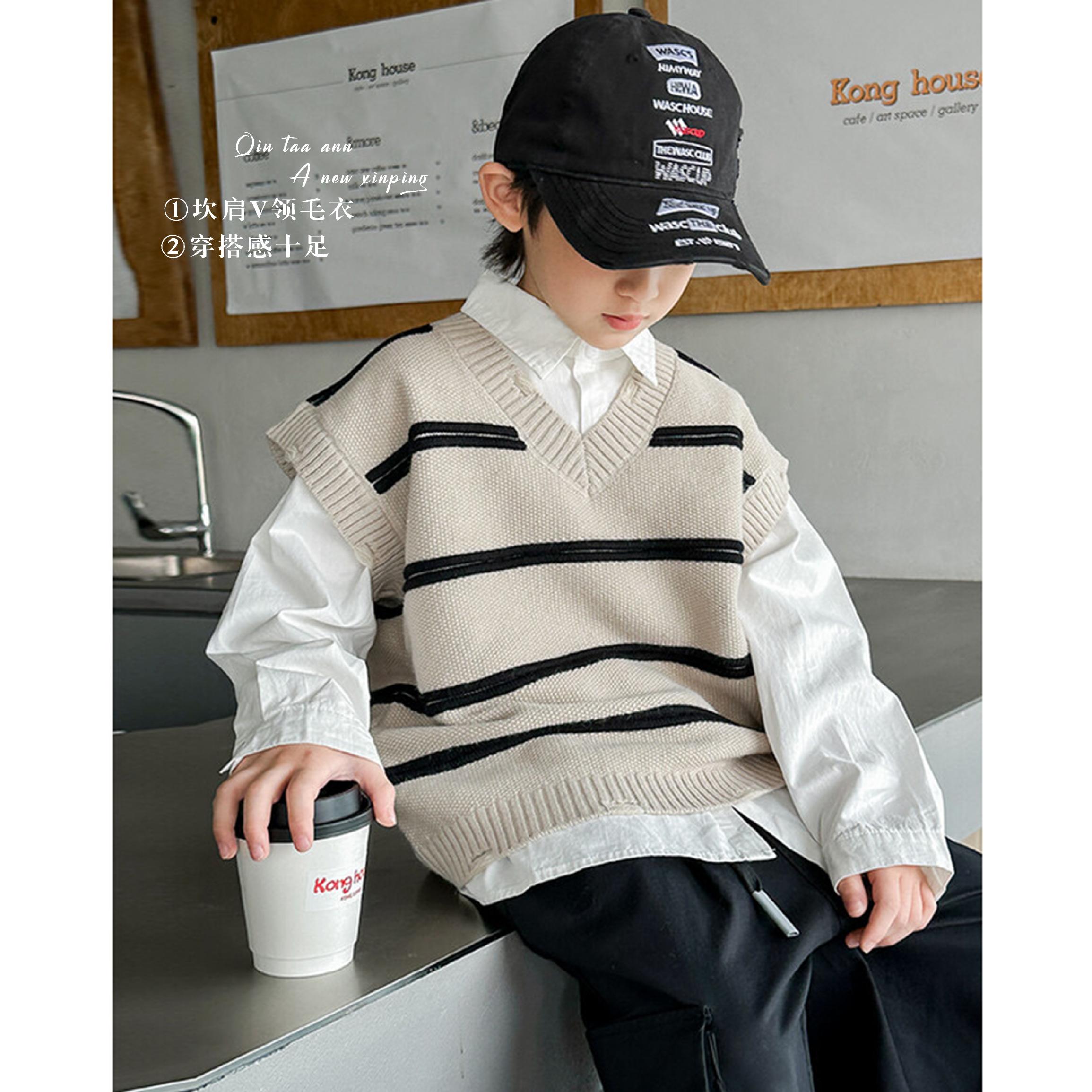 【坎肩V领】男童秋装V领毛衣坎肩马甲炸街中大童儿童冬季针织衫背心