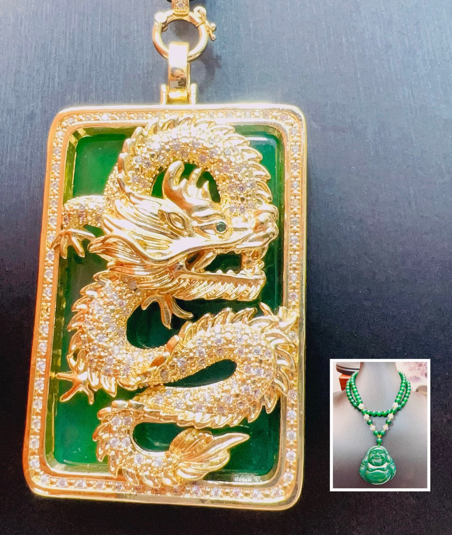 【老板专属】老矿料玛瑙豪镶龙牌吊坠-送绿佛光-一物一证