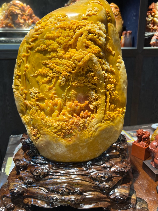 福建石雕 田黄石山水摆件客厅装饰