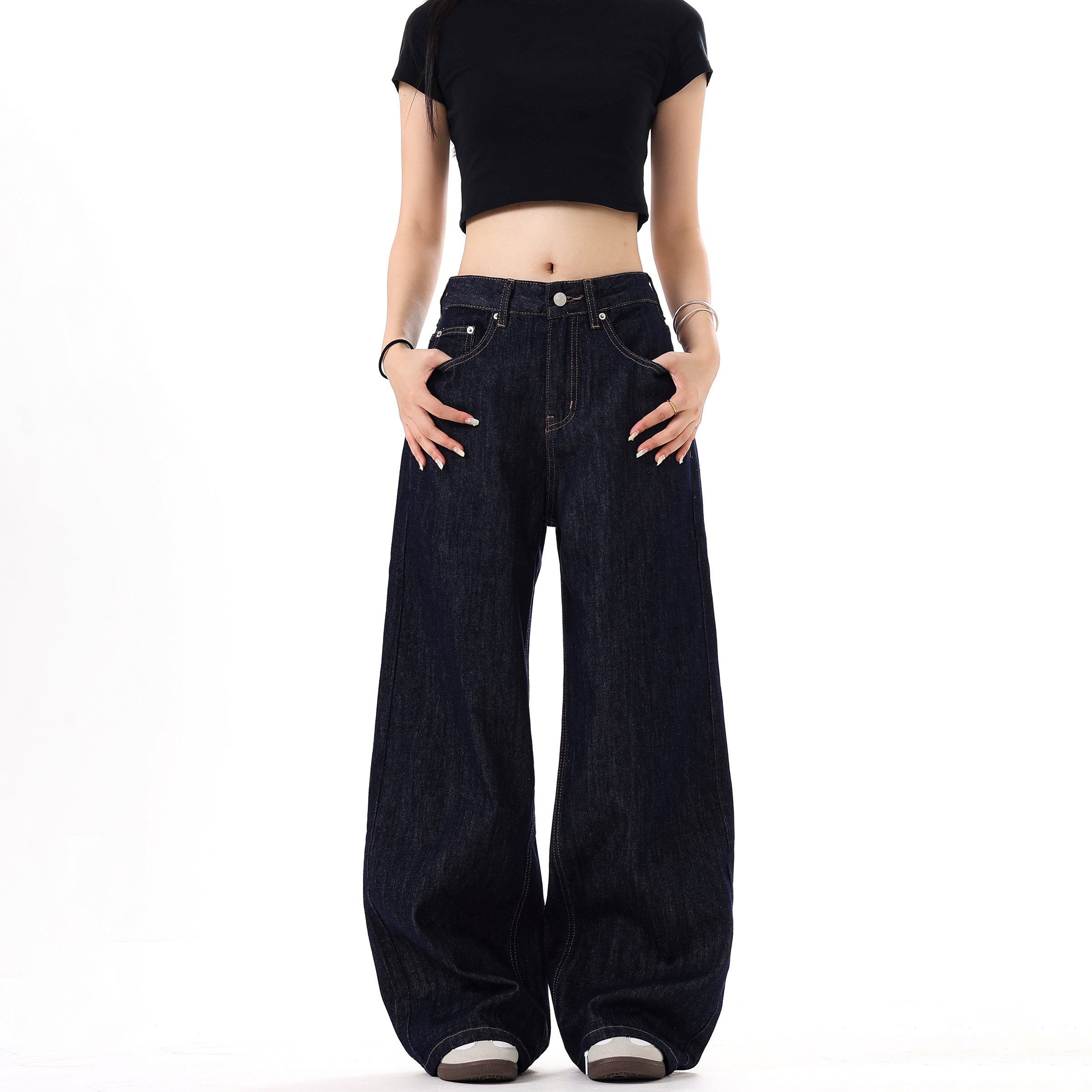 WILDPINE美式复古丹宁原色牛仔裤男女简约直筒宽松休闲阔腿长裤潮