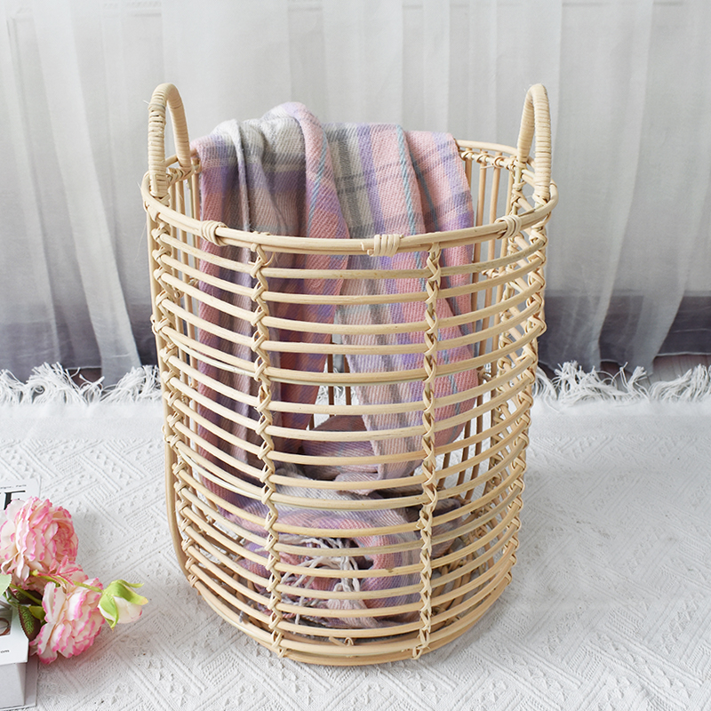 印尼藤编圆形手提收纳篮藤编家用客厅酒店毛巾衣物毛绒玩具脏衣篮