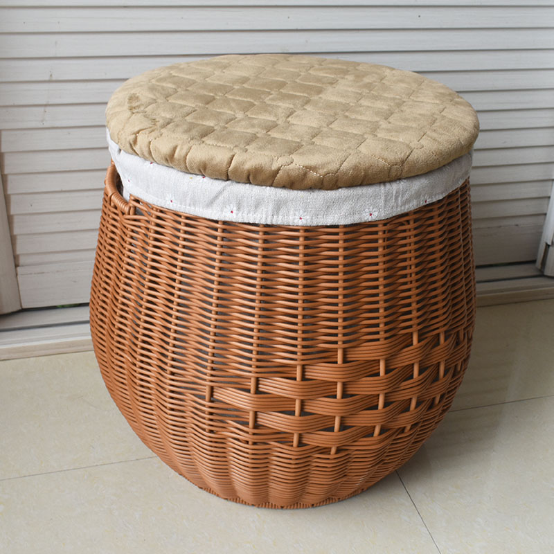 圆形收纳凳带盖子多功能客厅玩具整理篮仿藤编织收纳脏衣桶洗衣篮
