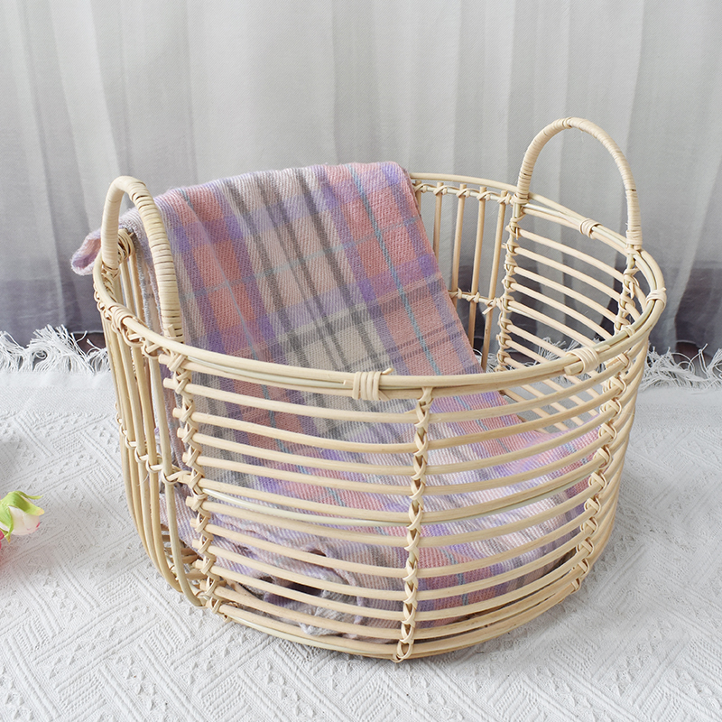 手工印尼藤毛巾筐圆形藤编脏衣篮酒店毛巾收纳筐浴室手提脏衣篮筐